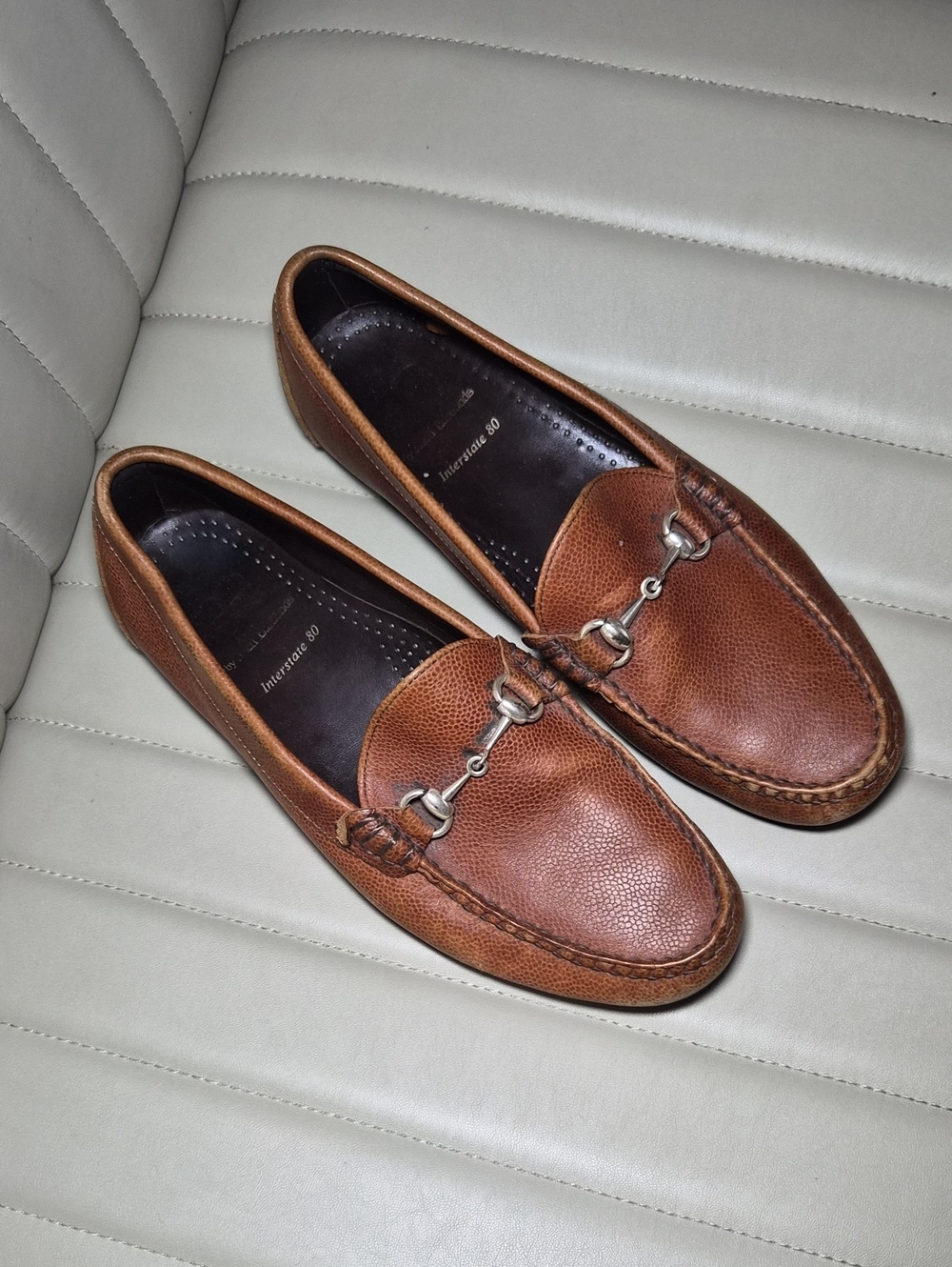 Allen Edmonds Interstate 80 Men's Brown Pebbled Leather Horsebit Loafers Driving